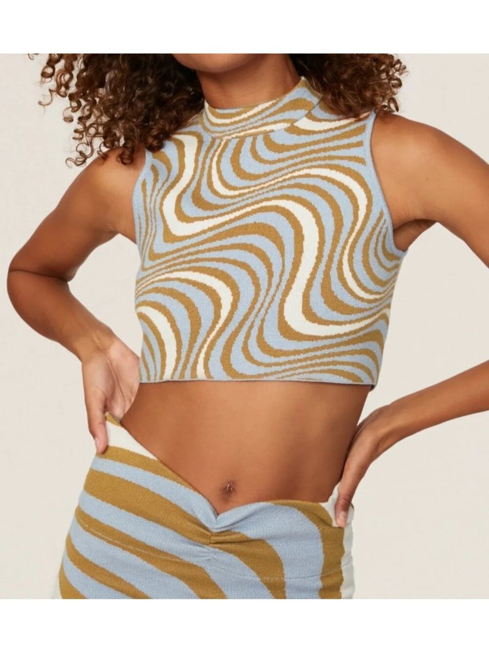 Rhode JUDE Retro Swirl Knit Sleeveless High Neck Crop Top Blouse Sz S - Picture 3 of 9